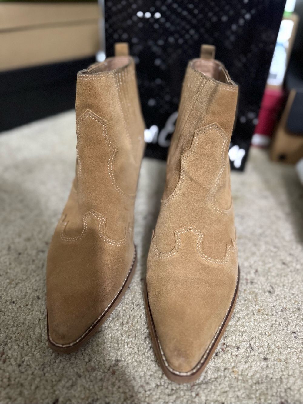 Sam Edelman Tan Suede Western Ankle Booties